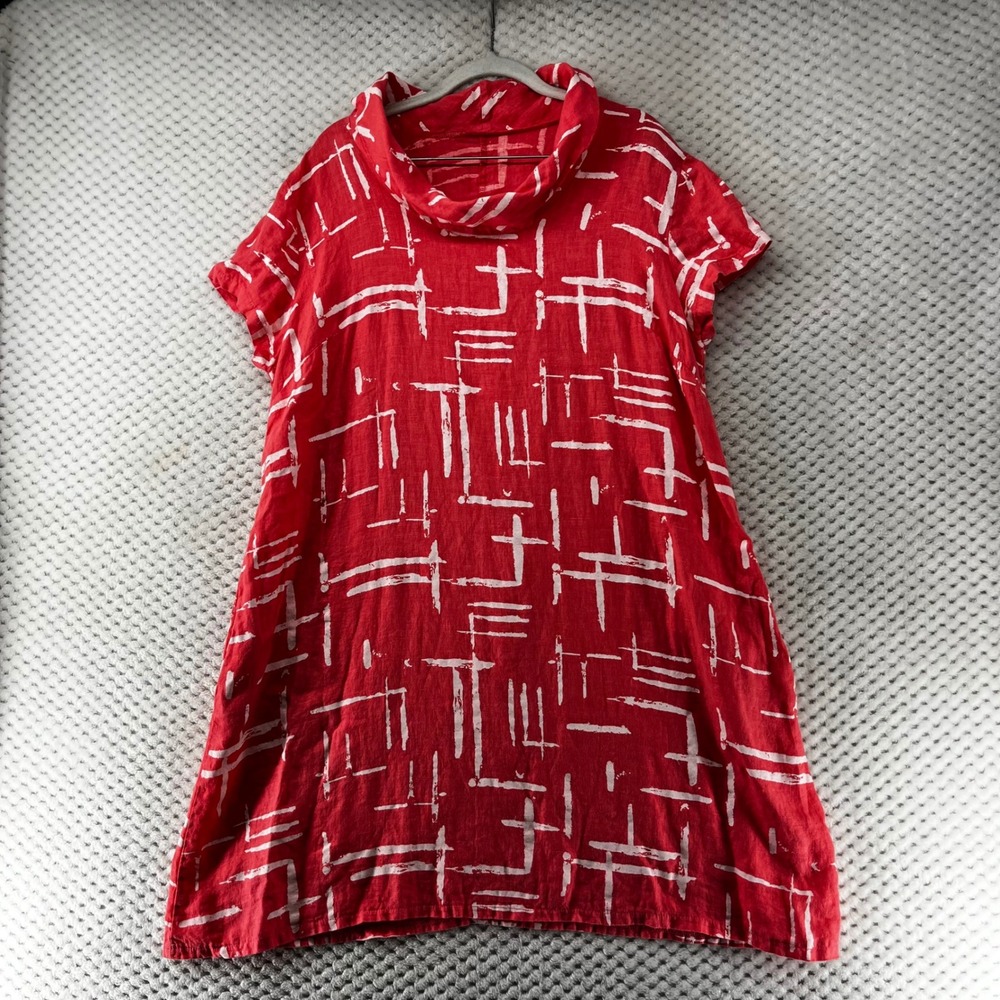 Fabric Firenze Linen Dress Abstract Artsy‎ Cowl Neck Casual Lagenlook  Italy S